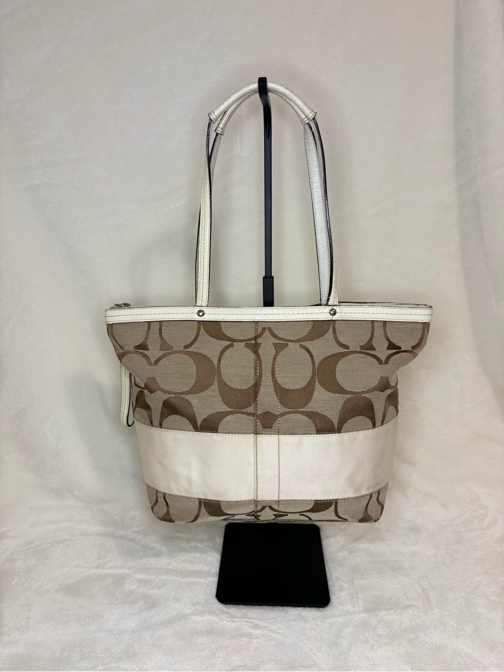 Coach Khaki Canvas Mini Tote with Chalk Trim